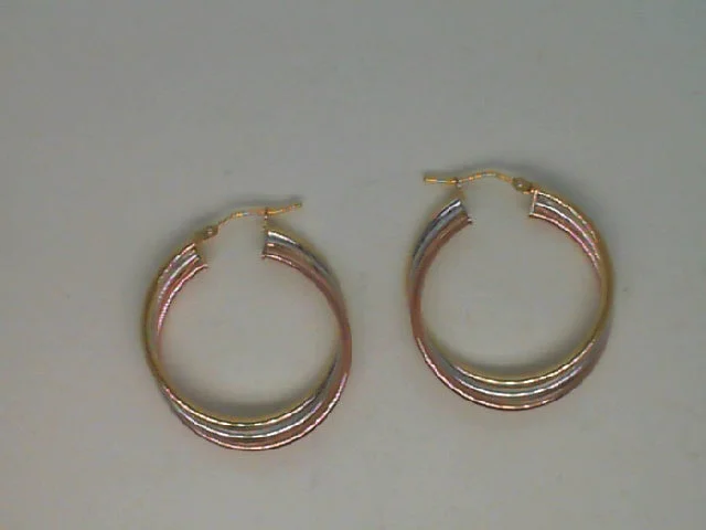 14kt. tricolor 22mm polished twisted hoop earrings made in Italy