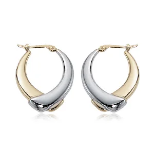 14Kt. Two Tone Medium  Cross Bar Hoop Earrings