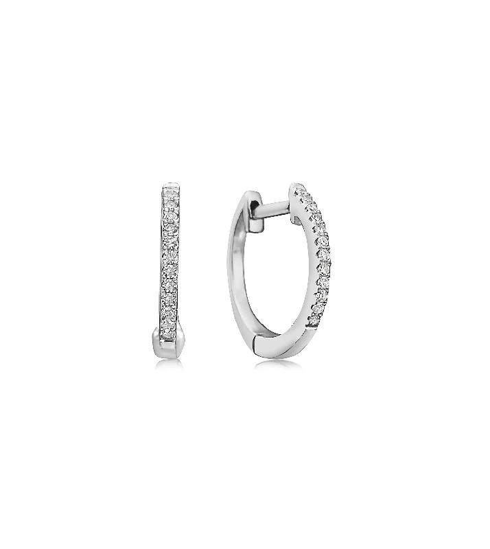 14kt White Gold 0.08ctdw Natrual Round Diamond Huggie Hoop Earring