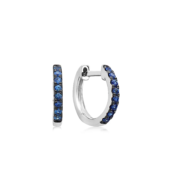 14kt White Gold 0.25ctgw Natrual Round Sapphire Huggie Hoop Earring