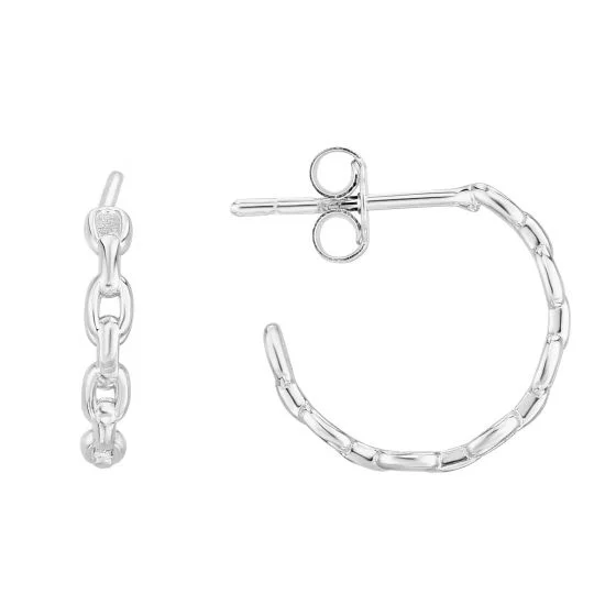 14kt. White Gold 3/4 Inch Moon Link Hoop Earring with Post and Back