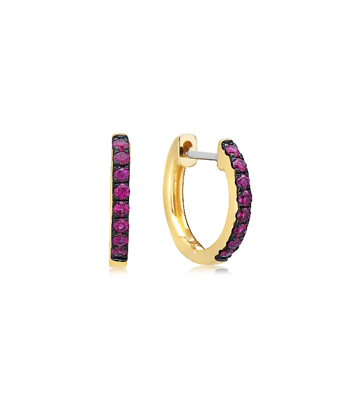 14kt Yellow Gold 0.23ctgw Natrual Round Ruby Huggie Hoop Earring