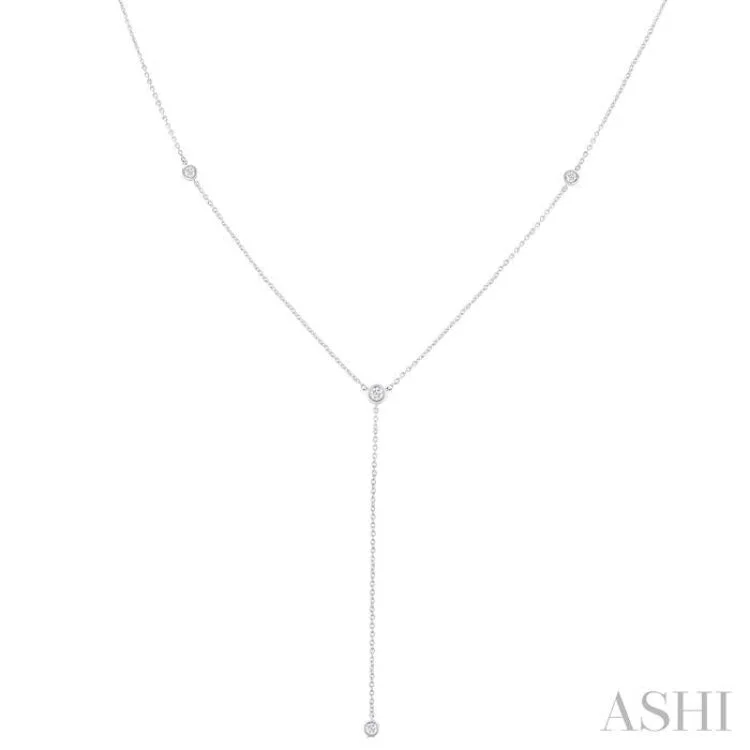 1/4 Ctw Bezel Set Round Cut Diamond Y-Shape Lariat Station Necklace in 14K White Gold