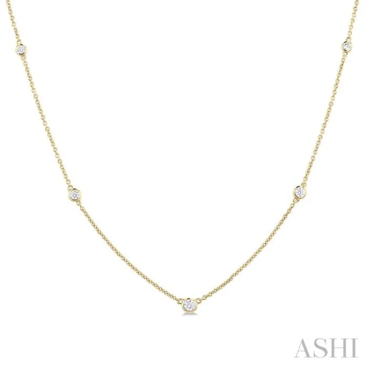 1/4 Ctw Bezel Set Round Cut Diamond Station Necklace in 14K Yellow Gold