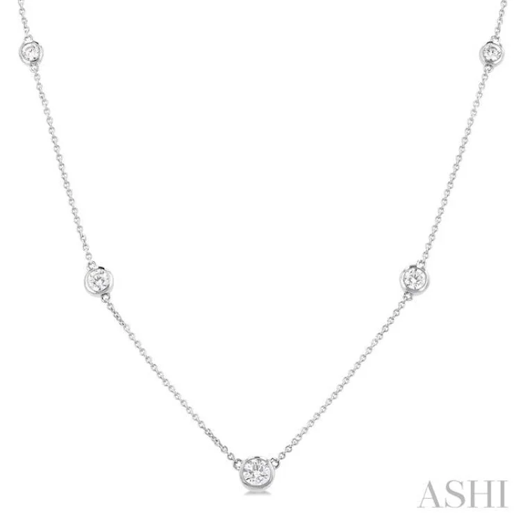 3/4 Ctw Bezel Set Round Cut Diamond Station Necklace in 14K White Gold