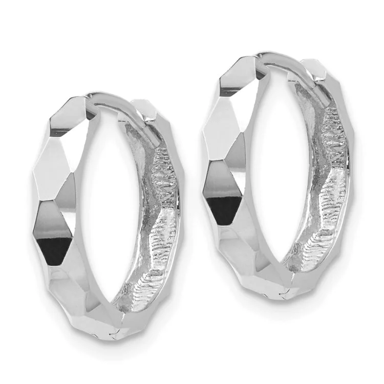 14k White Gold Diamond-cut Hoop Earrings