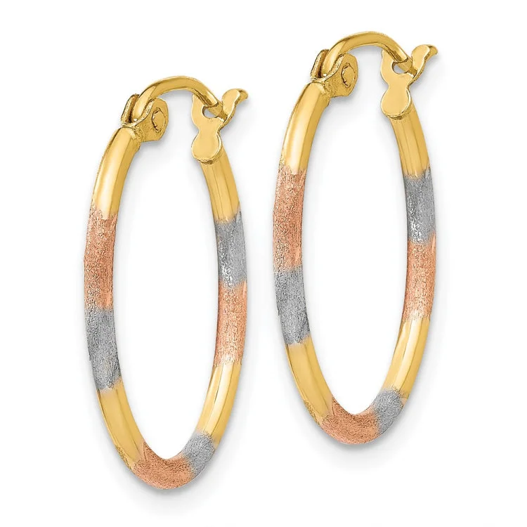 14K w/White and Rose Rhodium Diamond Cut Hoop Earrings