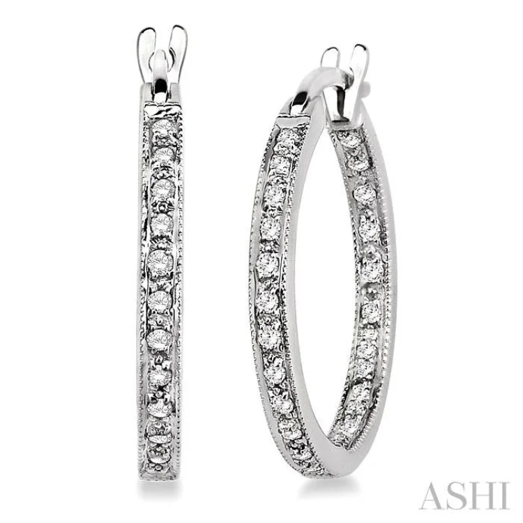 1/4 Ctw Round Cut Diamond Hoop Earrings in 14K White Gold