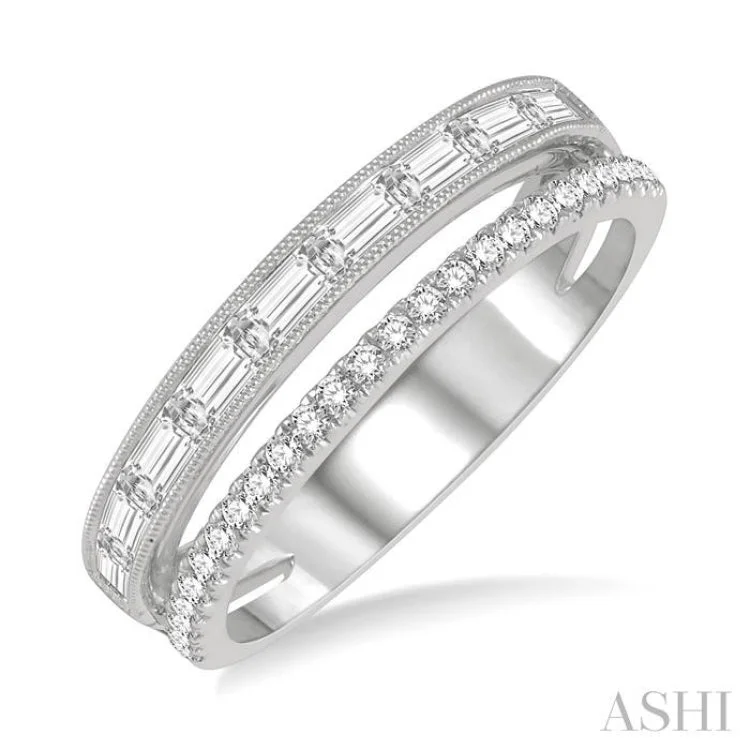 3/8 ctw Split Baguette and Round Cut Diamond Fashion Ring in 14K White Gold