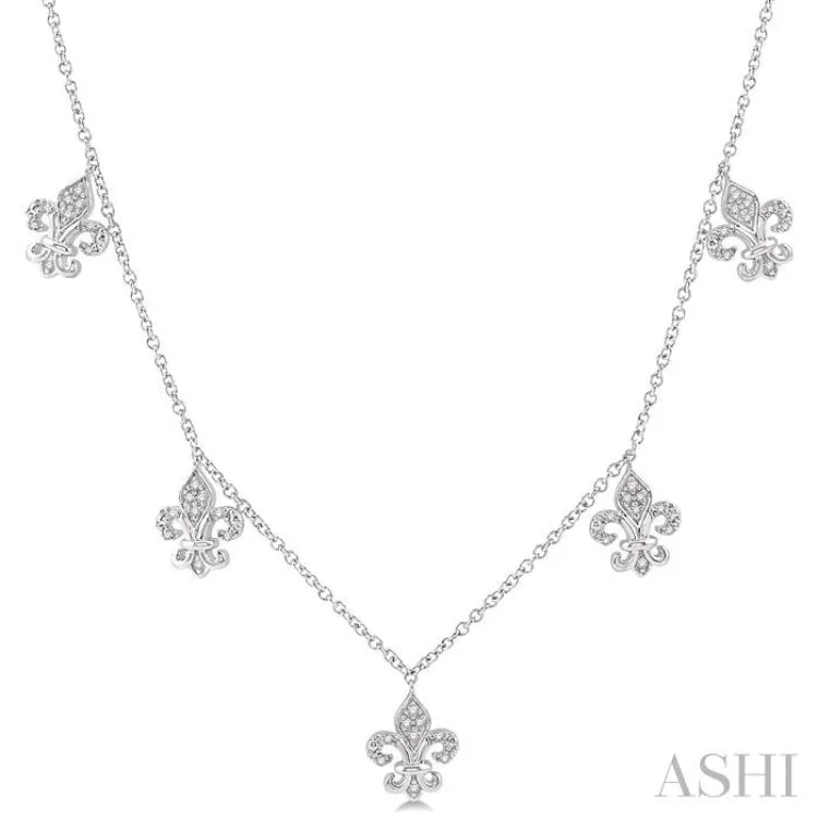 1/6 Ctw Round Cut Diamond Fleur De Lis Station Necklace in 10K White Gold