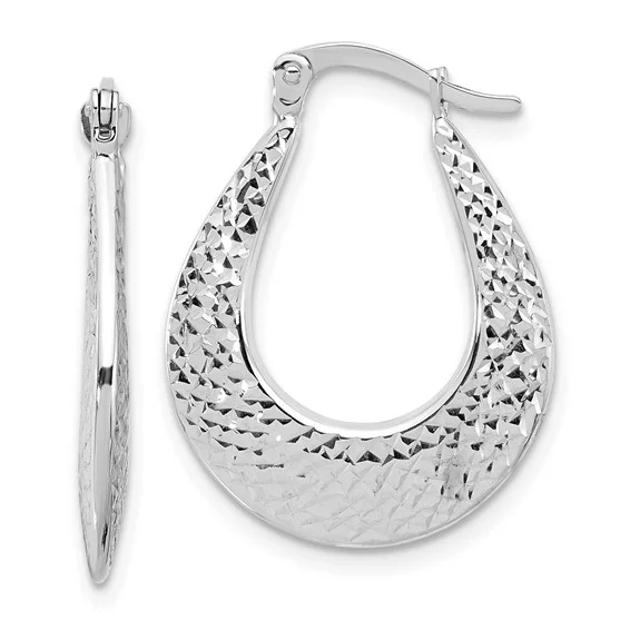 Lady's White 14 Karat Medium Textured Hand Bag Style Hoop Earrings