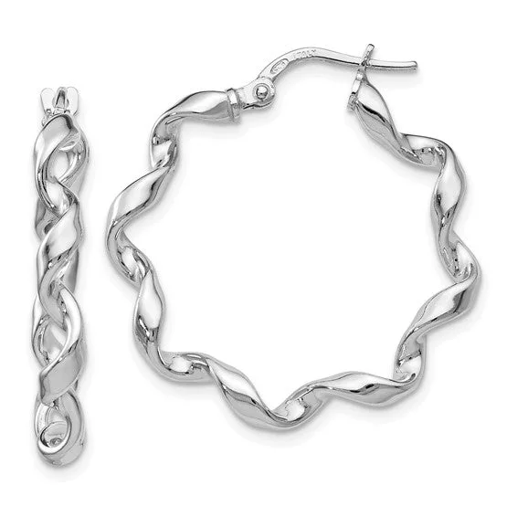 Lady's White Sterling Silver Twisted Hoop Earrings