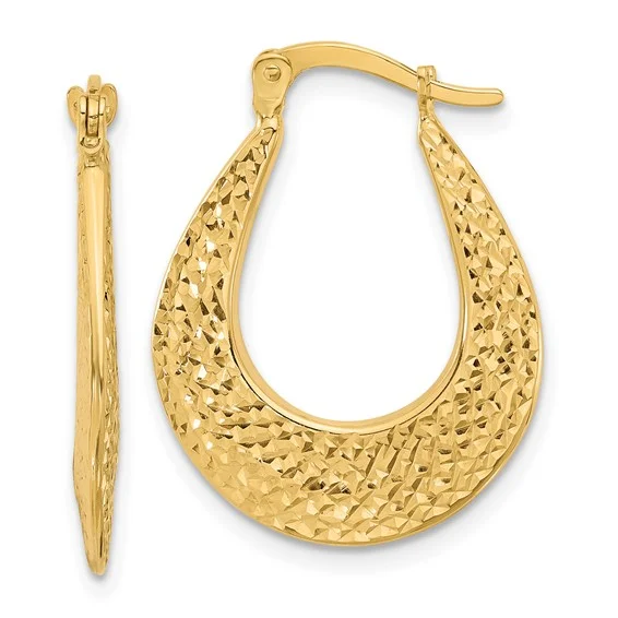 Lady's Yellow 14 Karat Textured Hand Bag Style Medium Hoop Earrings