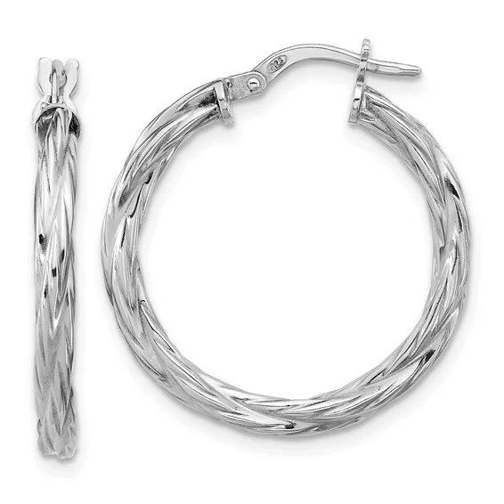 Leslie's Sterling Silver Rhodium-plated Polished Twisted Hoop Earrings