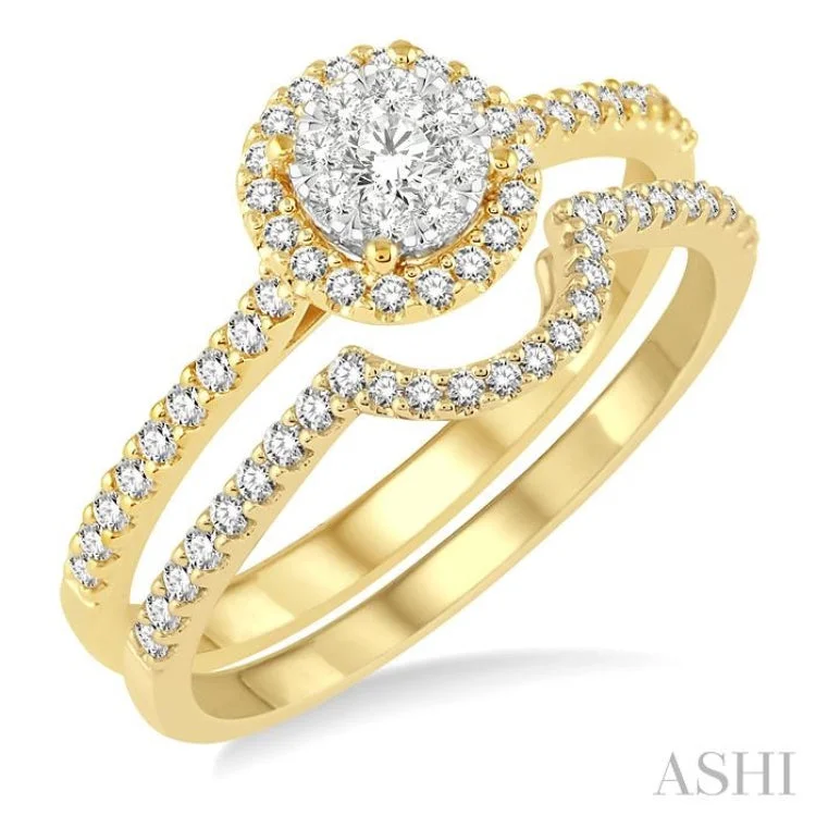 1/2 Ctw Round Shape Diamond Lovebright Wedding Set with 1/3 Ctw Engagement Ring and 1/6 Ctw Wedding Band in 14K Yellow and White Gold