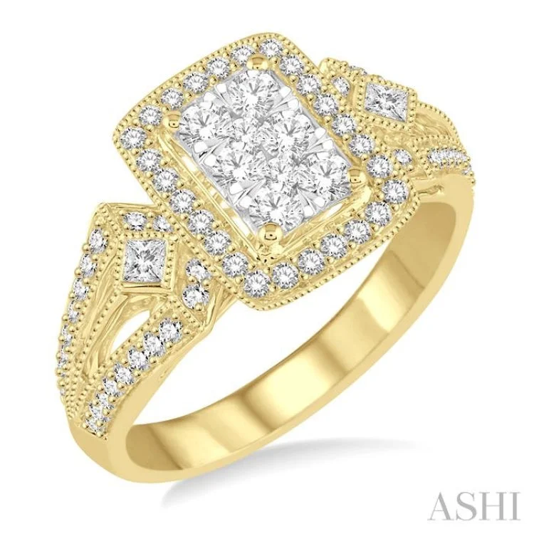 3/4 Ctw Diamond Octagon Shape Lovebright Ring in 14K Yellow and White Gold