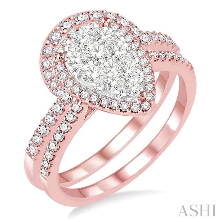 3/4 Ctw Diamond Lovebright Wedding Set with 1/2 Ctw Engagement Ring and 1/5 Ctw Wedding Band in 14K Rose and White Gold