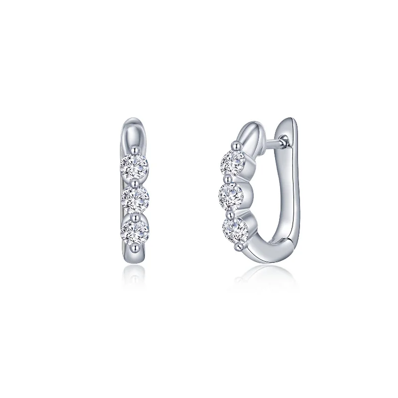 Sterling Silver 0.66ctgw Simulated Diamond 3-Stone Huggie Hoop Earrings by Lafonn