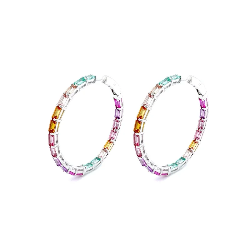 Sterling Silver 45 mm Fancy Lab-Grown Sapphire Hoop Earrings by Lafonn