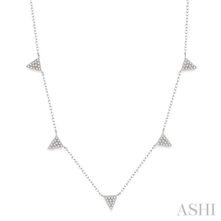 1/4 Ctw Triangle Accent Round Cut Diamond Geometric Necklace With Cable Chain in 14K White Gold