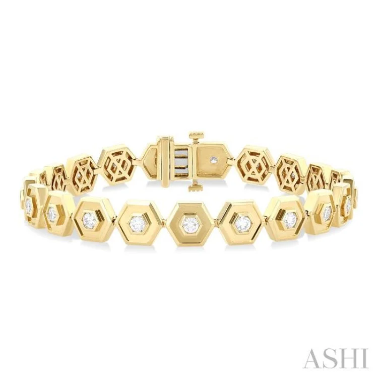 1 5/8 ctw Double Hexagon Round Cut Diamond Fashion Bracelet in 14K Yellow Gold