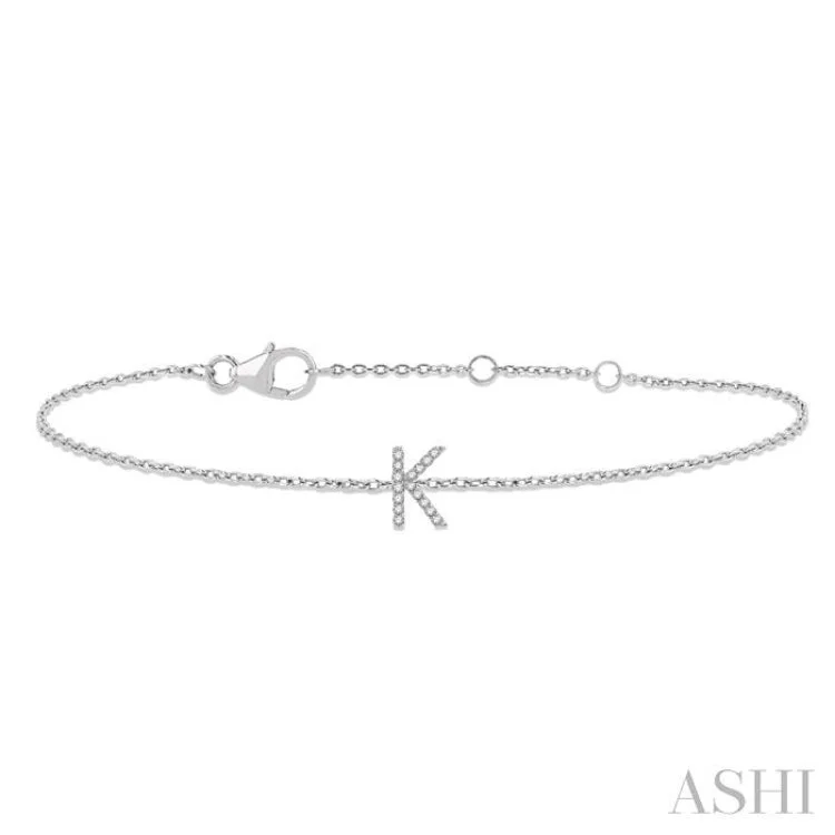 1/20 ctw Initial 'K' Round Cut Diamond Bracelet in 10K White Gold