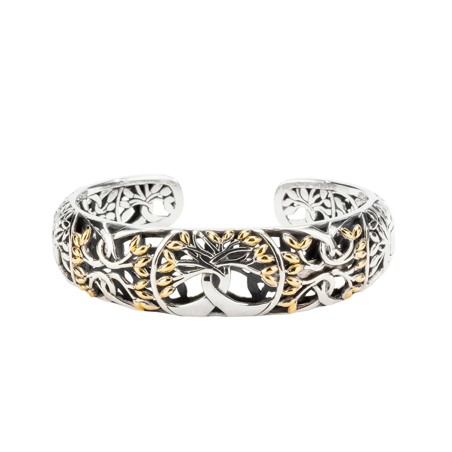 Keith Jack Sterling Silver + 18k Tree of Life Bangle