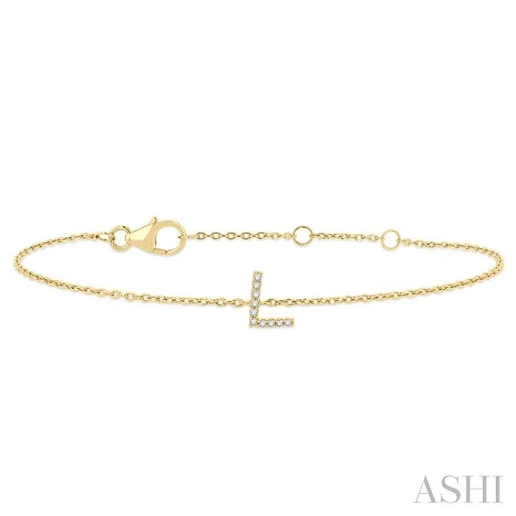 1/20 ctw Initial 'L' Round Cut Diamond Bracelet in 10K Yellow Gold