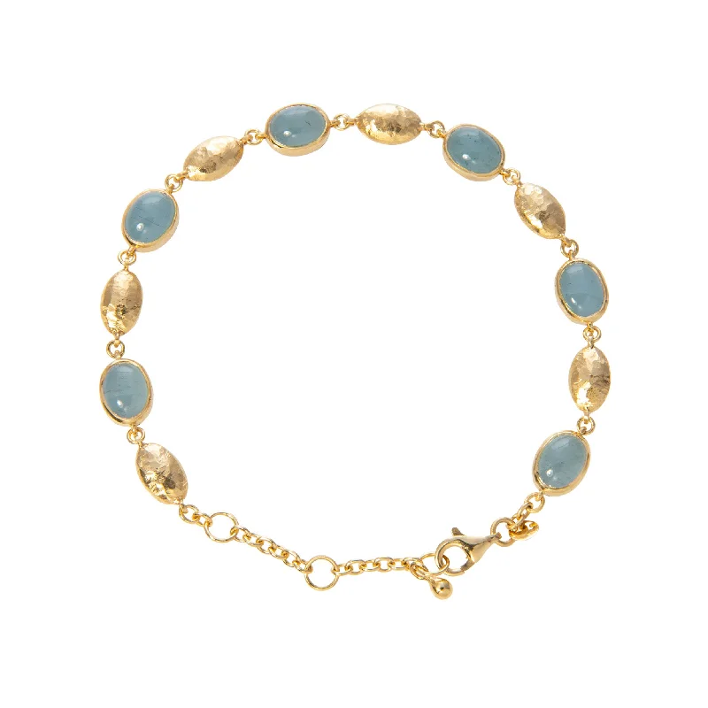 Milky Aquamarine 14K Gold Hammered Bead Station Bracelet