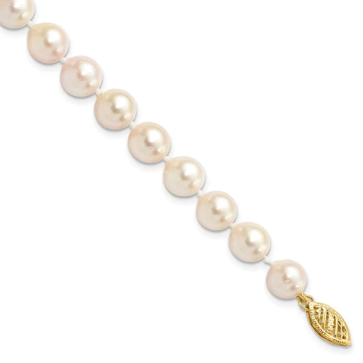 14k 7-8mm Round White Saltwater Akoya Cultured Pearl Bracelet