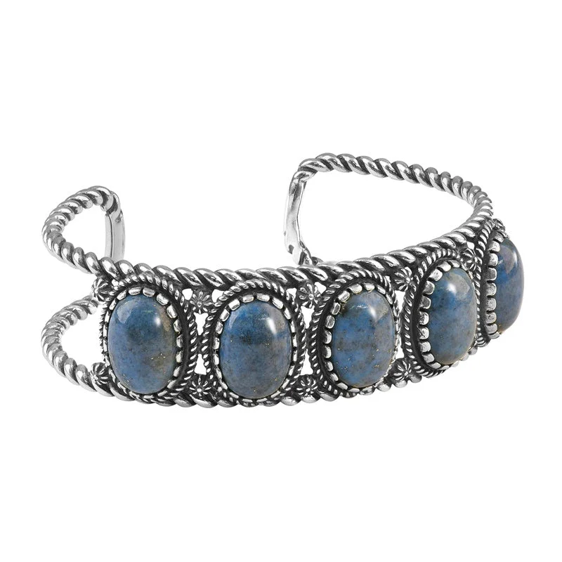 Sterling Silver Blue Denim Lapis Gemstone 5-Stone Cuff Bracelet Sizes S, M, L