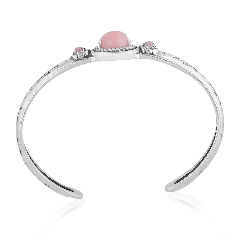 EXCLUSIVELY OURS! Sterling Silver Pink Opal Single Row Rope Teardrop Cuff Bracelet Sizes Small to Large