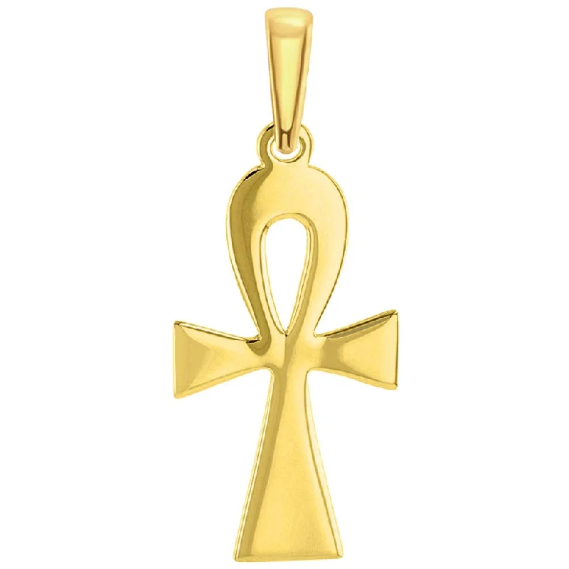 14k Solid Yellow Gold Egyptian Coptic Ankh Cross Pendant with High Polish (1.6