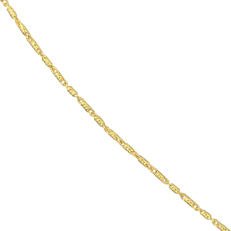 14K Yellow Gold and White Gold 0.95mm Diamond Cut Tube Bead Chain Necklace with Lobster Lock