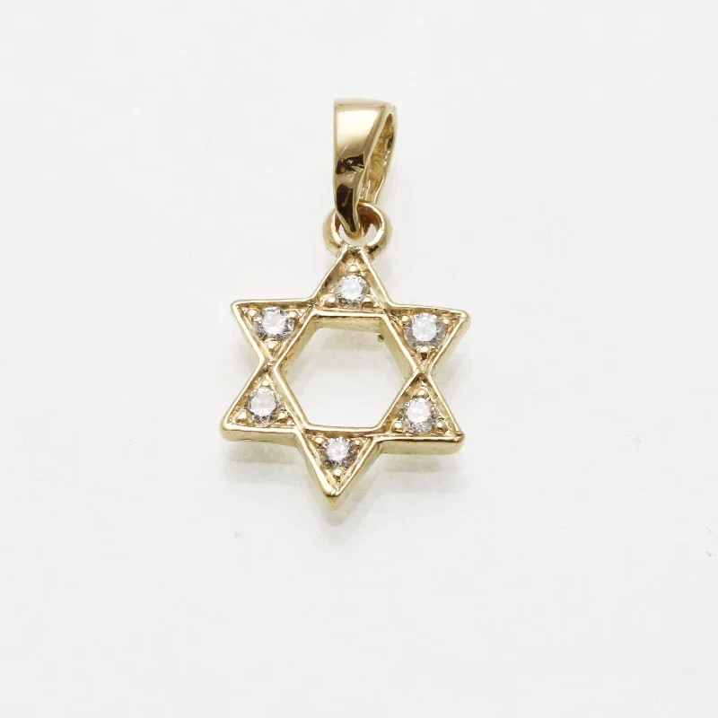 14k Yellow Gold Diamond Jewish Star of David Pendant