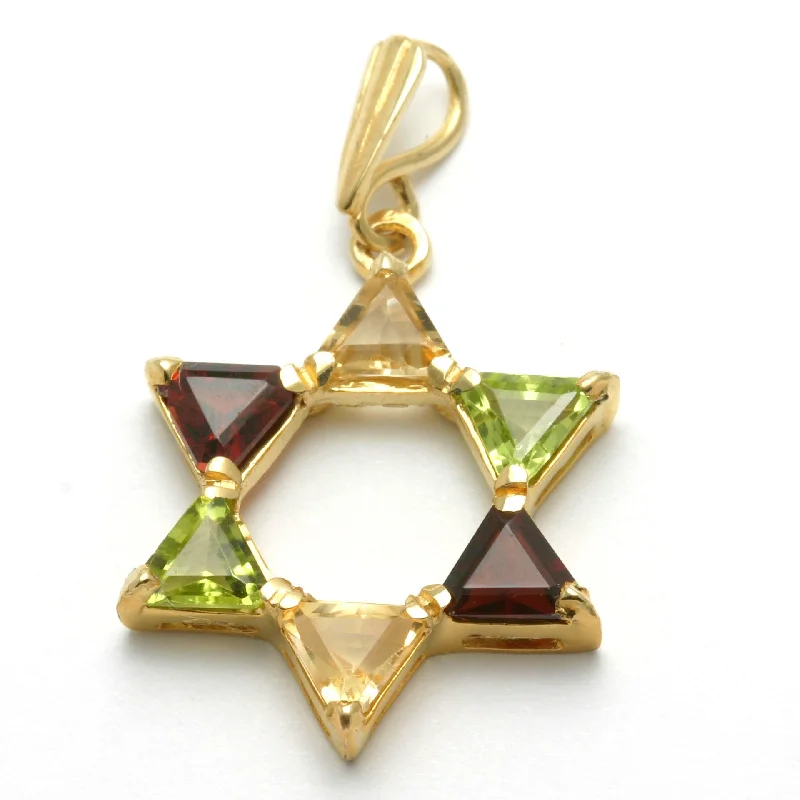 14k Yellow Gold Jewish Star of David Multicolor Garnet Citrine Peridot