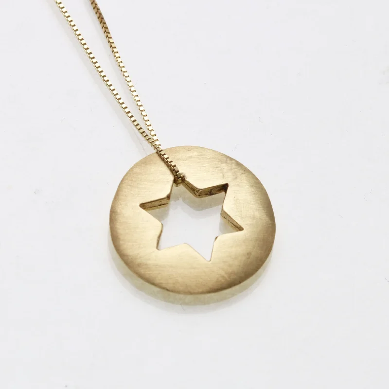 14k Yellow Gold Star of David Disc Pendant Slide