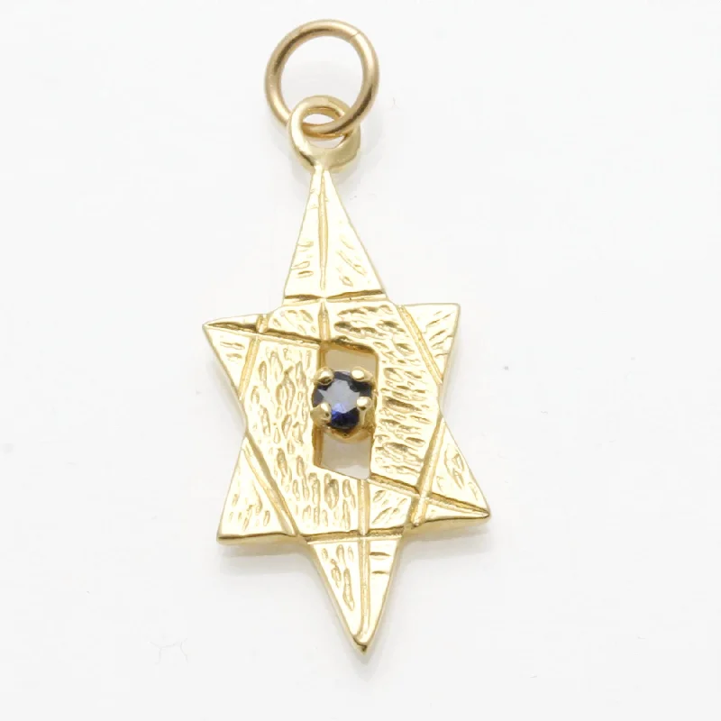 14k Yellow gold Star of David Modern Sapphire Pendant