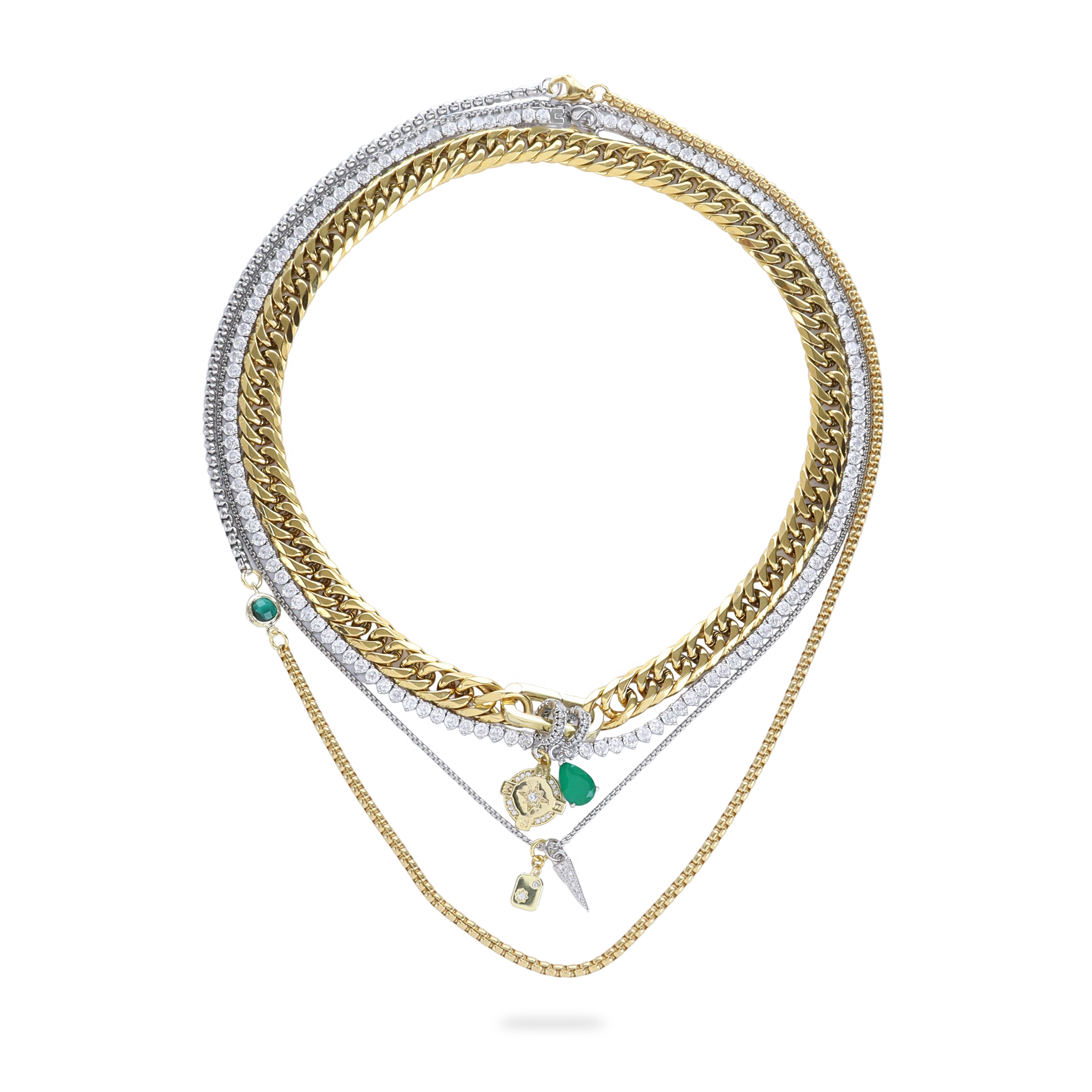 JUST CLICK EMERALD TENNIS NECKLACE SET