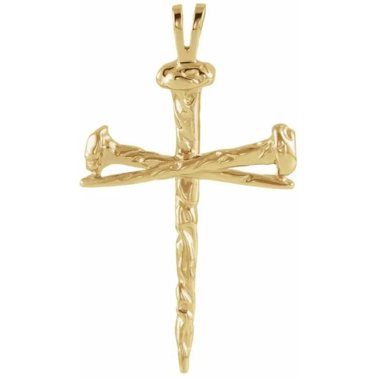 14K Yellow 34x24 mm Nail Design Cross Pendant