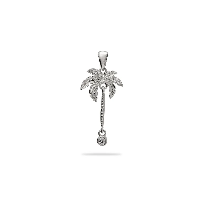 Paradise Palms - Palm Tree Pendant in White Gold with Diamonds - 24mm