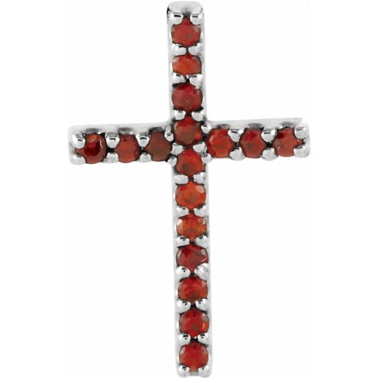 14K White Natural Mozambique Garnet Petite Cross Pendant