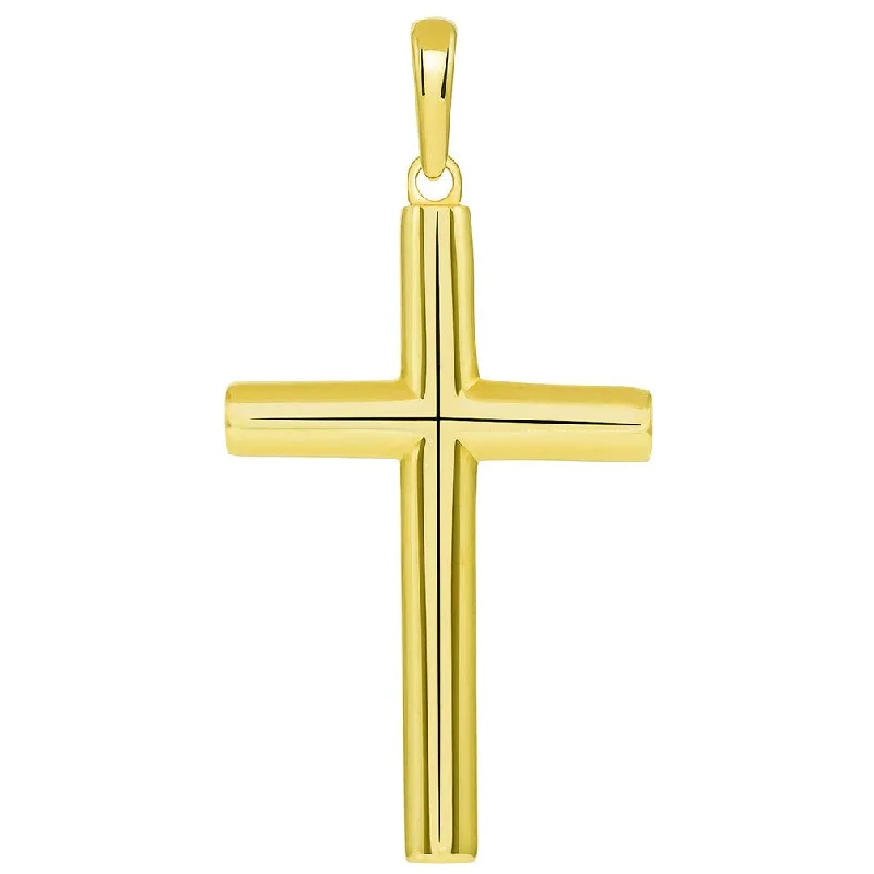 Solid 14k Yellow Gold Rounded Edge Simple Christian Cross Pendant