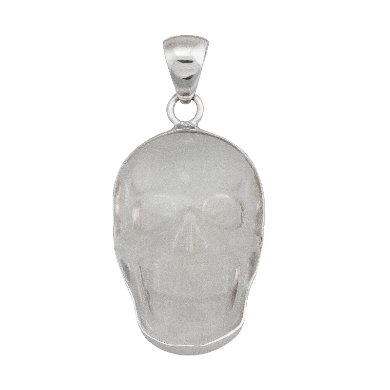 Sterling Silver Medium Clear Quartz Skull Pendant