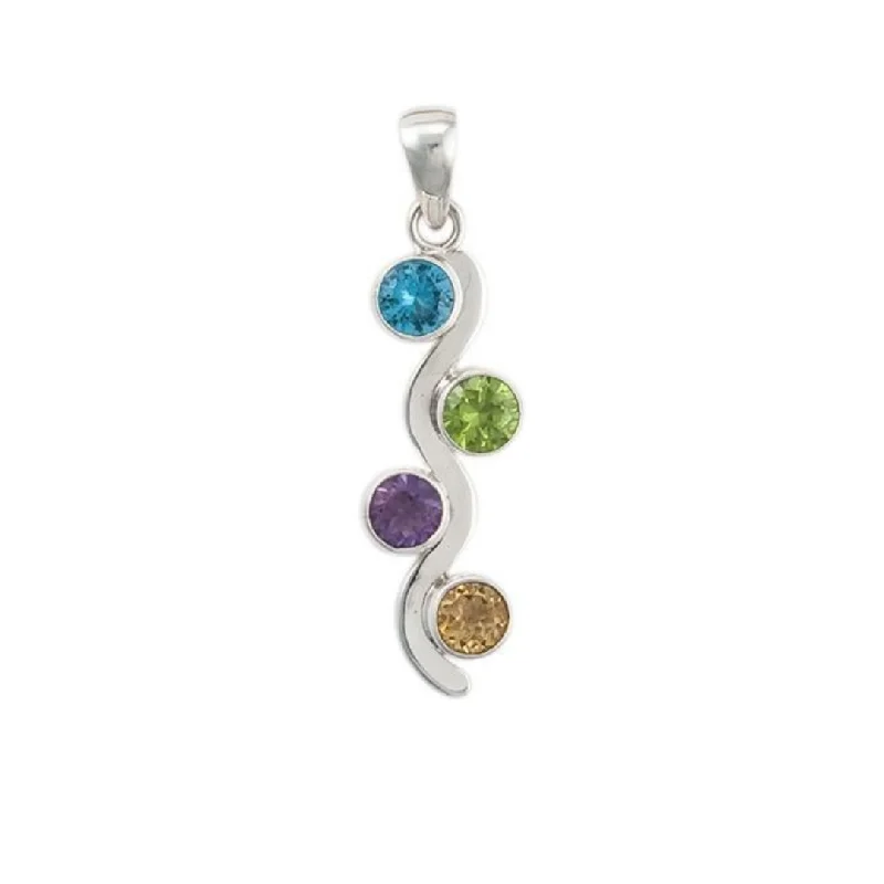 Sterling Silver Multi-Gemstone Wave Pendant