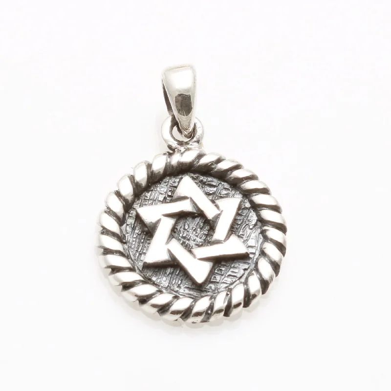 Sterling Silver Star of David Medallion Pendant Oxidized