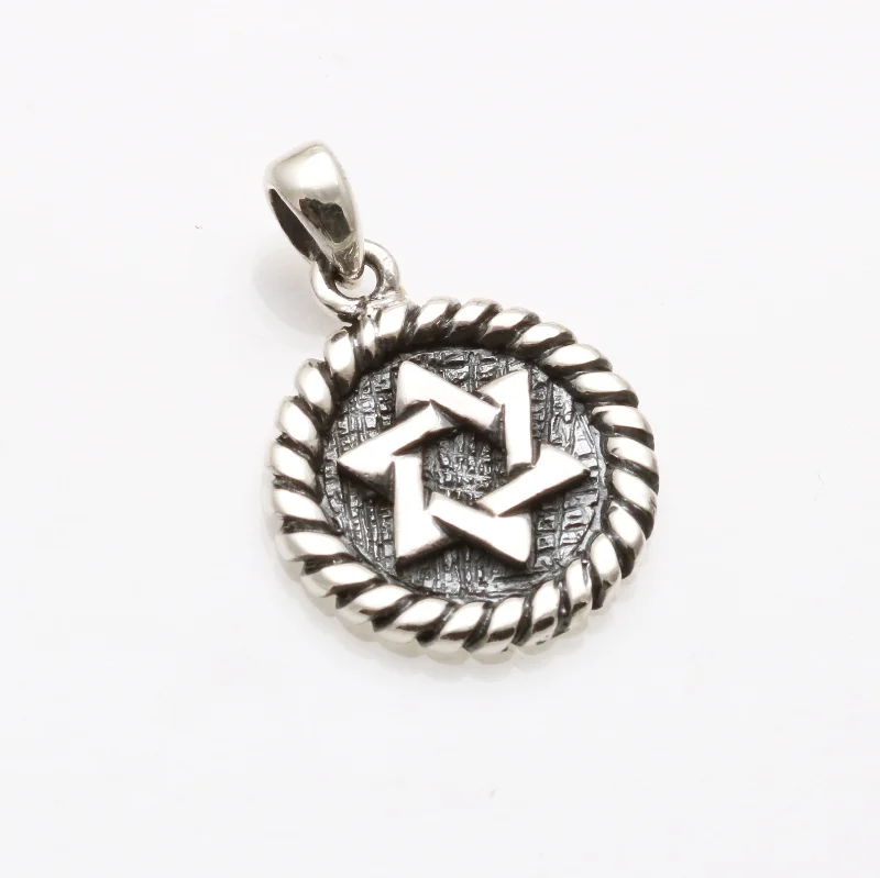 Sterling Silver Star of David Medallion Pendant Oxidized