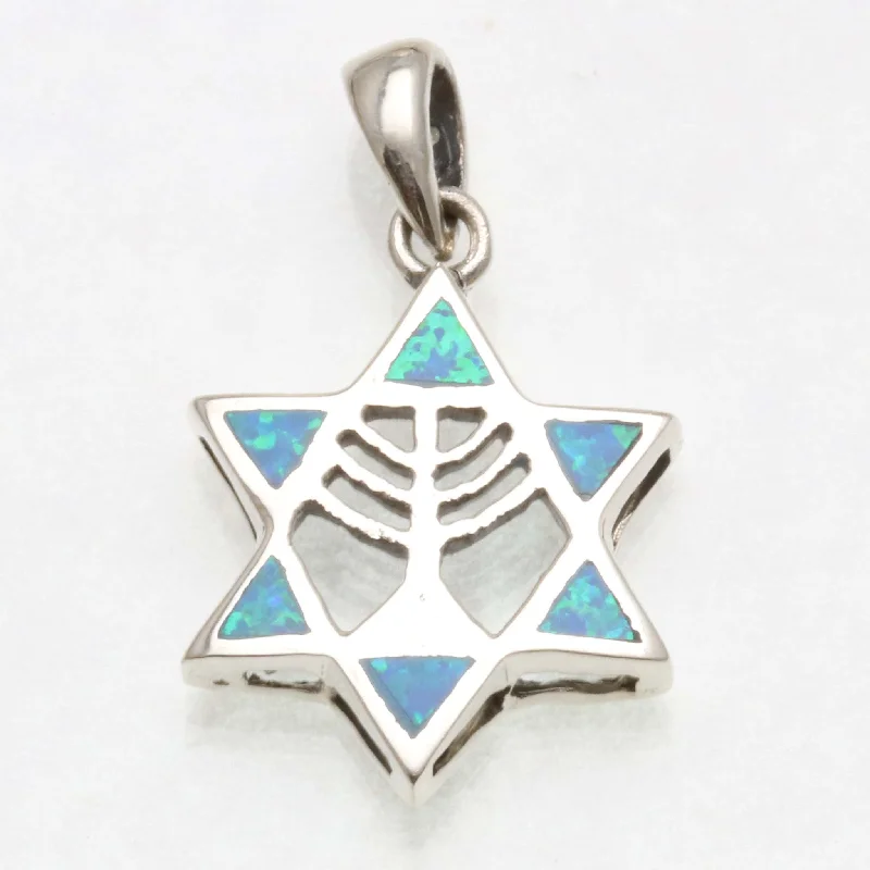 Sterling Silver Star of David Opalite Menorah Pendant