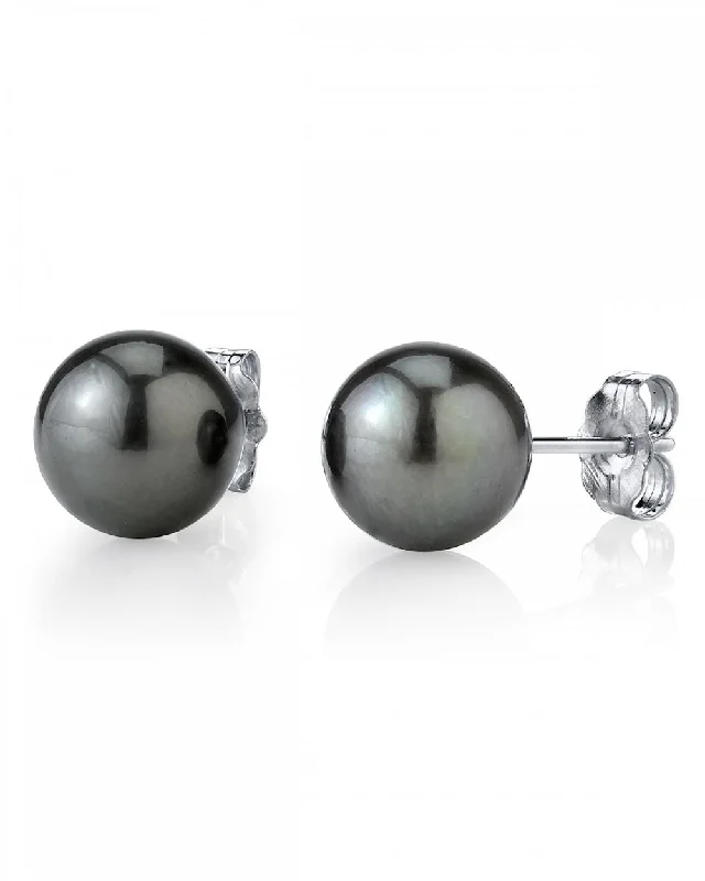 Black Tahitian Pearl Stud Earrings, 8.0-9.0mm