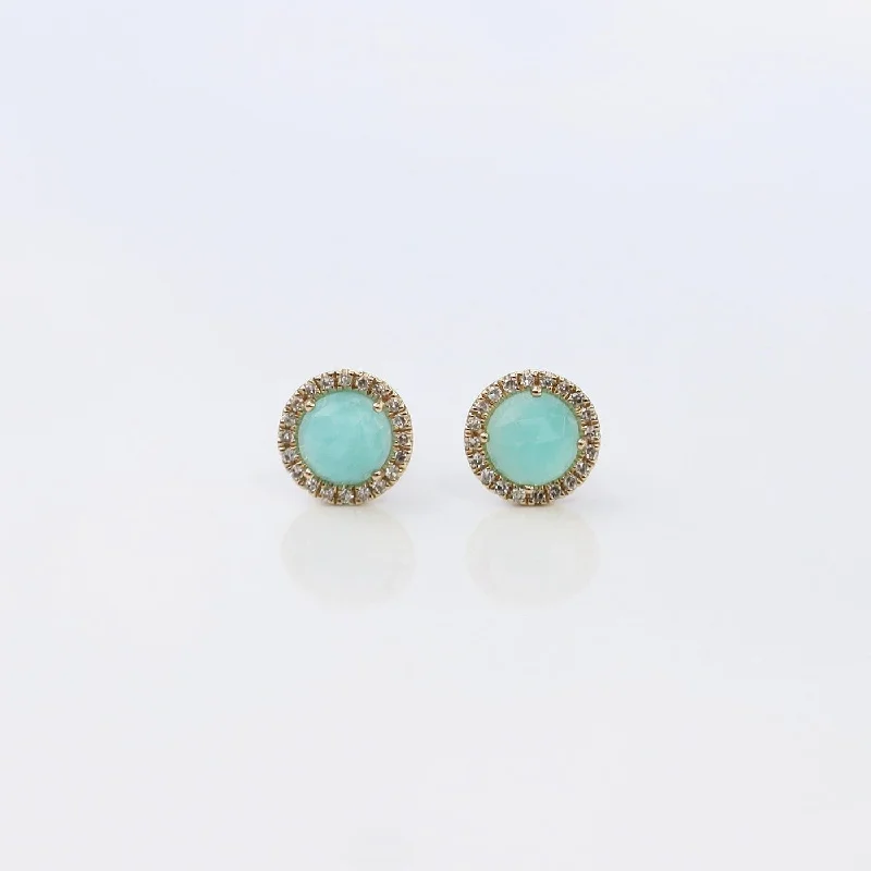 Rose Cut Amazonite Center & Diamond Post Earrings